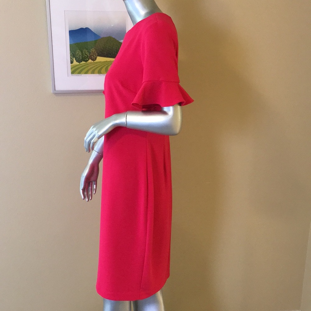CALVIN KLEIN | Ruffle Short Sleeve Sheath Dress Hot Coral Pink đź©· - Picture 7 of 16